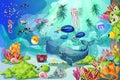 Cartoon Colorful Marine Underwater Life Background Royalty Free Stock Photo