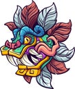 Cartoon colorful Quetzalcoatl Aztec god head with tongue sticking out Royalty Free Stock Photo