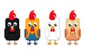 Cartoon colorful rooster set on white background Royalty Free Stock Photo