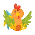 Cartoon colorful rooster sitting. Vector illustration on a white background.