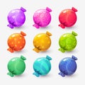 Vector cute cartoon colorful round wrapped candies. Royalty Free Stock Photo