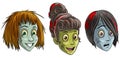 Cartoon halloween girl zombie monsters characters Royalty Free Stock Photo