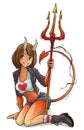 Cartoon sexy devil girl with horns and trident