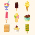 Cartoon Colorful Tasty Ice Creams Set