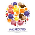 Cartoon Colorful Tasty Macaroons Round Concept