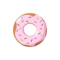 Cartoon colorful tasty strawberry glazed donut isolated on white background. Vector flat illustration.