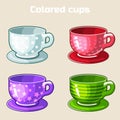 Cartoon colorful tea and coffee cups. Royalty Free Stock Photo