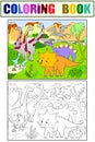 Cartoon Coloring for children dinosaurs in nature