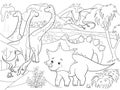 Cartoon Coloring for children dinosaurs in nature. Black and white vector illustration Royalty Free Stock Photo