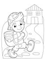 Cartoon coloring page - boy going to school or getting back to home Royalty Free Stock Photo