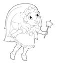 Cartoon coloring page of a fairy flying holding wand Royalty Free Stock Photo