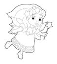 Cartoon coloring page of a fairy flying holding wand Royalty Free Stock Photo