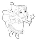 Cartoon coloring page of a fairy flying holding wand Royalty Free Stock Photo