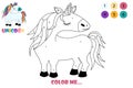 Cartoon coloring page unicorn, cute drawing horse for kids. Royalty Free Stock Photo