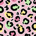 Cartoon colourful animal print, leopard print, vector seamless pattern in the style of doodles, hand drawn