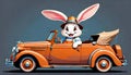 Cartoon comedy rabbit hat funny jalopy car design Royalty Free Stock Photo