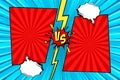 Cartoon comic background. Fight versus. Comics book colorful competition poster with halftone elements. Retro Pop Art