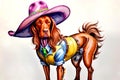 Cartoon comic book red irish setter dog clothes mexican sombrero