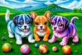 Cartoon comic book smile baby puppy golf ball play pop art color