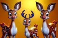 Cartoon comic book smile bambi deer family golden sunset color