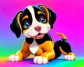 Cartoon comic book smile black brown pup child companion toy