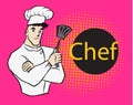 Cartoon comic chef on halftone background.handsome chef.