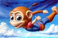 Cartoon comic daredevil monkey suit flight sky diving free fall fun Royalty Free Stock Photo