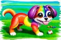 Cartoon comic smile artist psychedelic paint puppy toy pet ball play Royalty Free Stock Photo