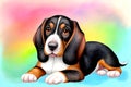 Cartoon comic smile basset hound dachshund puppy dog watercolor