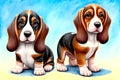 Cartoon comic smile basset hound puppy dog watercolor artist drawing portrait