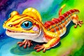 Cartoon comic smile big blue eyes lizard reptile open mouth watercolor art Royalty Free Stock Photo