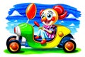 Cartoon comic smile car cart child toy carnival party circus fun watercolor Royalty Free Stock Photo