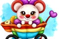 Cartoon comic smile car toy baby carriage buggy teddy bear infant doll Royalty Free Stock Photo