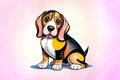 Cartoon comic smile full body color line drawing puppy dog hound