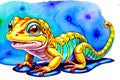 Cartoon comic smile gecko lizard creature friendly smiling watercolor art drawing Royalty Free Stock Photo