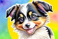 Cartoon comic smile happy puppy dog watercolor portrait furry fun face sketch