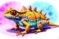 Cartoon comic smile horned toad creature lizard reptile big eyes watercolor Royalty Free Stock Photo