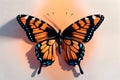 Cartoon comic smile orange monarch butterfly type insect wings spread