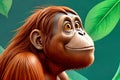 Cartoon comic smile orangutan friendly smiling big brown eyes side portrait
