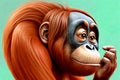 Cartoon comic smile orangutan great ape long flowing orange hair thinker