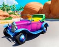Cartoon comic smile parked old retro car auto roadster beater Royalty Free Stock Photo