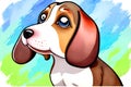 Cartoon comic smile simple watercolor drawing puppy dog basset hound dachshund