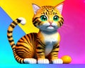 Cartoon comic smile striped feline green eyes psychedelic colors