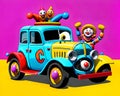 Cartoon comic smile vintage car classic summer parade fun celebration Royalty Free Stock Photo