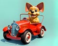 Cartoon comic smile vintage red car classic roadster beater puppy dog driver Royalty Free Stock Photo