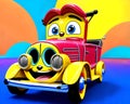 Cartoon comic smile vintage smiling child toy car classic carnival fun