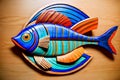Cartoon comic smile wooden fish wood background mount psychedelic art paint