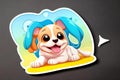 Cartoon comic smiling family child pet puppy dog sticker label Royalty Free Stock Photo