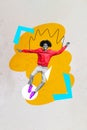 Cartoon comics sketch collage picture of funky excited guy having fun isolated graphical background