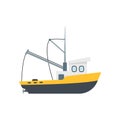 Cartoon Commercial Fishing Ship Isolated on a White Background. Vector